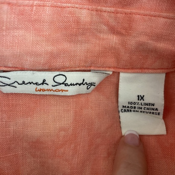 French Laundry Plus 1X‎ Linen top 3/4 sleeve button front collared  beachy Coral - Picture 8 of 8